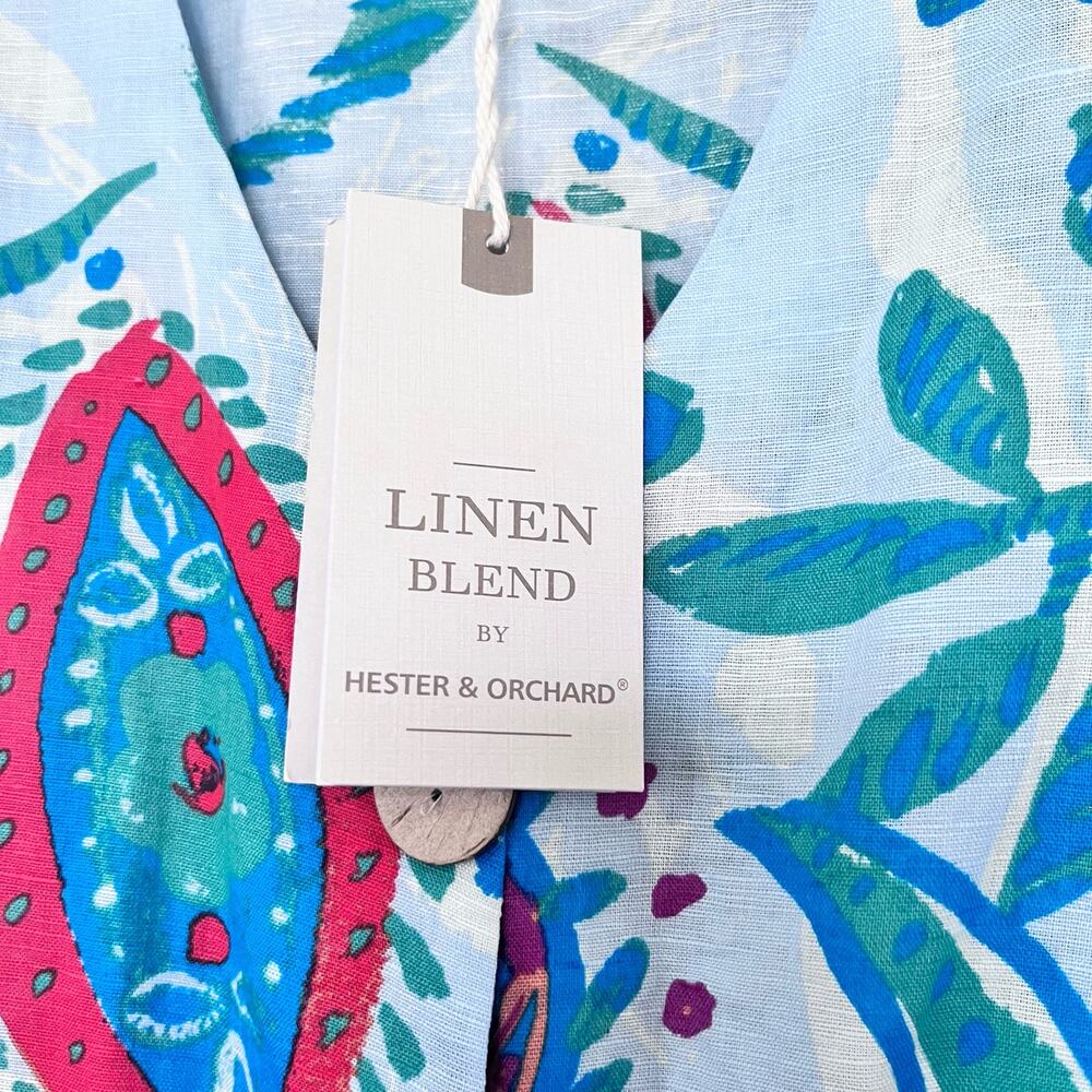 Hester & Orchard Anthropologie Blue Floral Paisley Linen Blend Blouse Small NWT - Picture 13 of 13